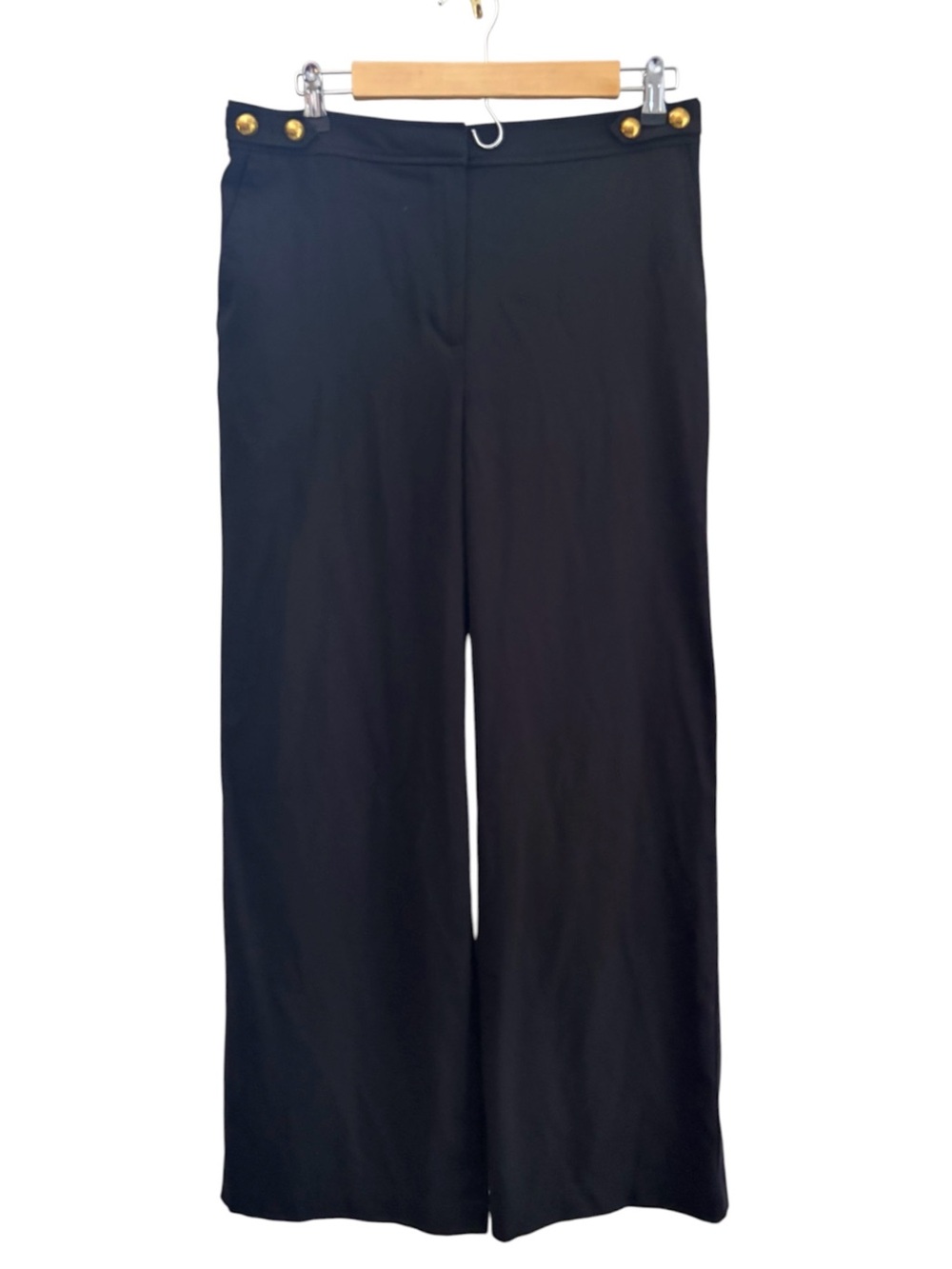 LOFT Career Interview Nautical Button Black Wide-Leg High-Rise Slack Trousers 8